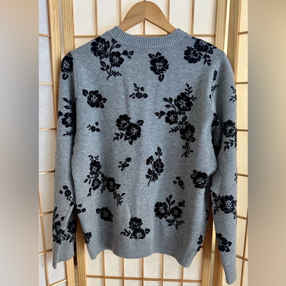 ◾ Black Floral Patterned Gray Sweater - size Large - Picture 6 of 16